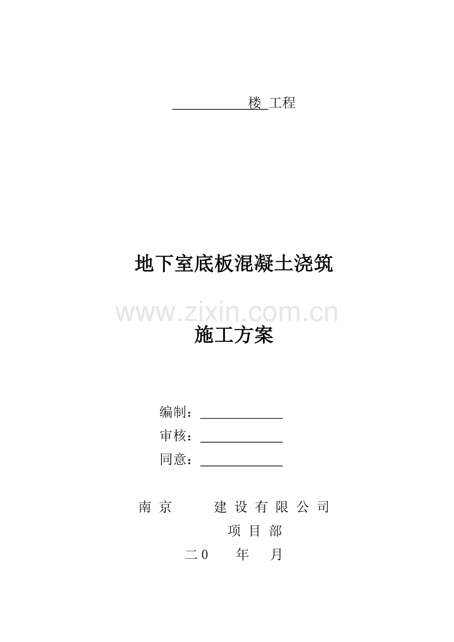 地下室底板混凝土浇筑综合标准施工专业方案.doc_第1页