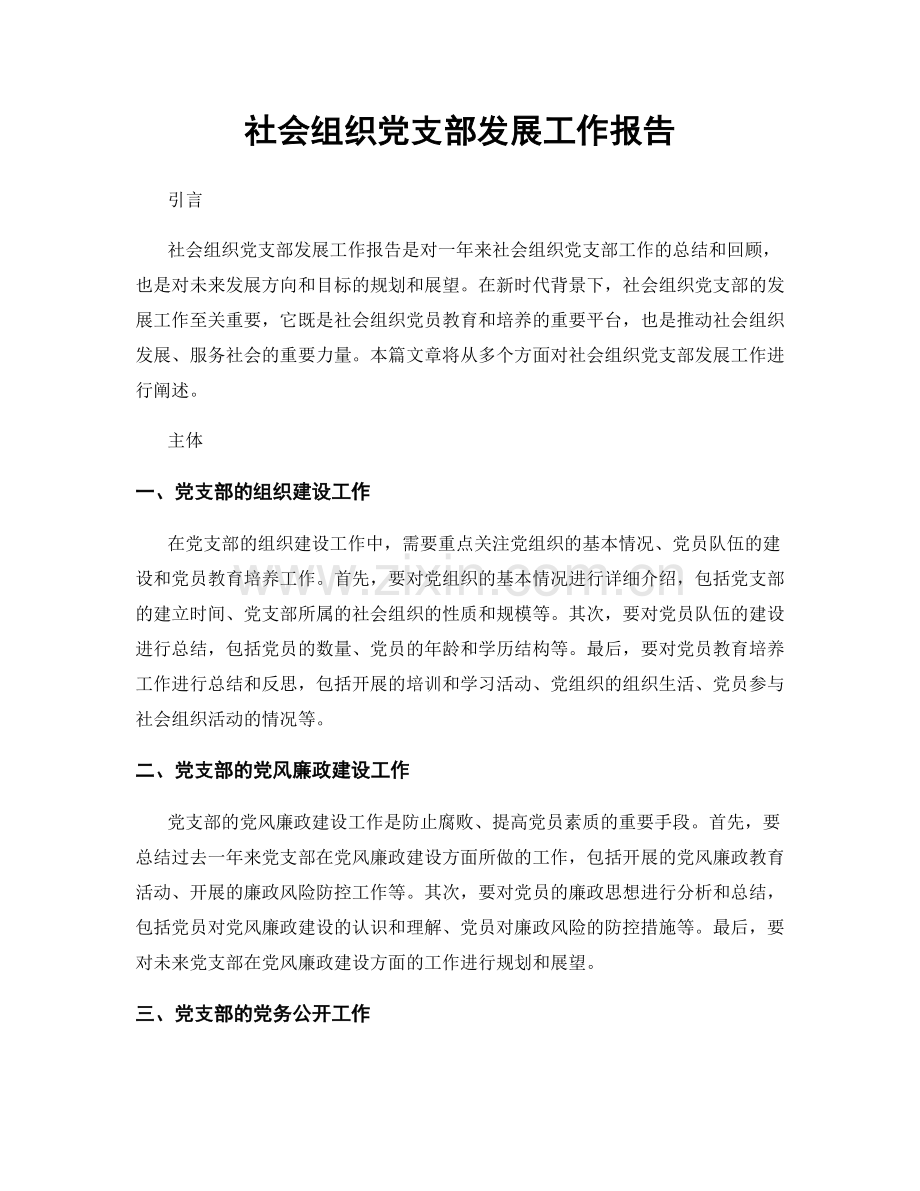 社会组织党支部发展工作报告.docx_第1页