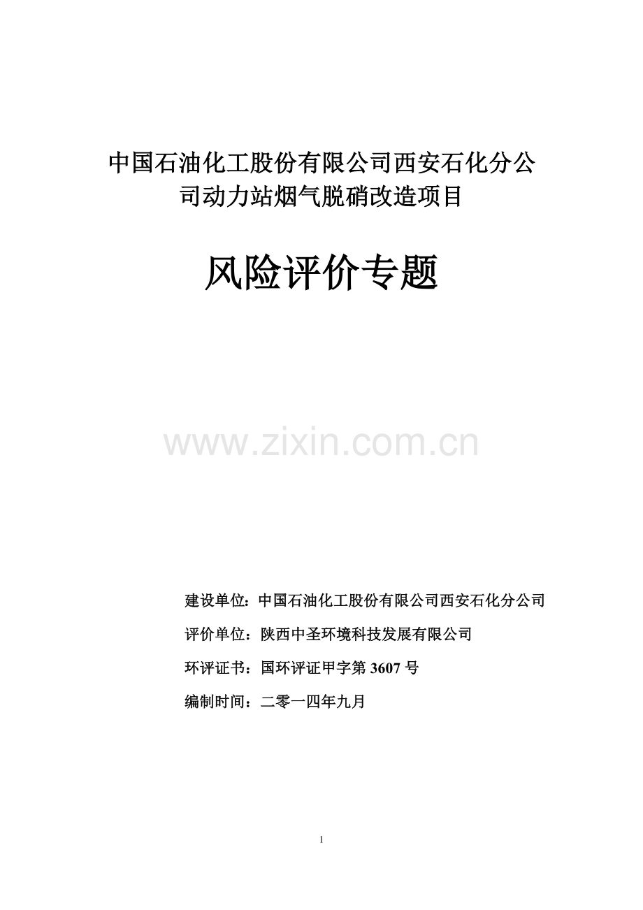 中国石油化工股份有限公司西安石化分公司动力站烟气脱硝改造项目风险评价报告.doc_第1页