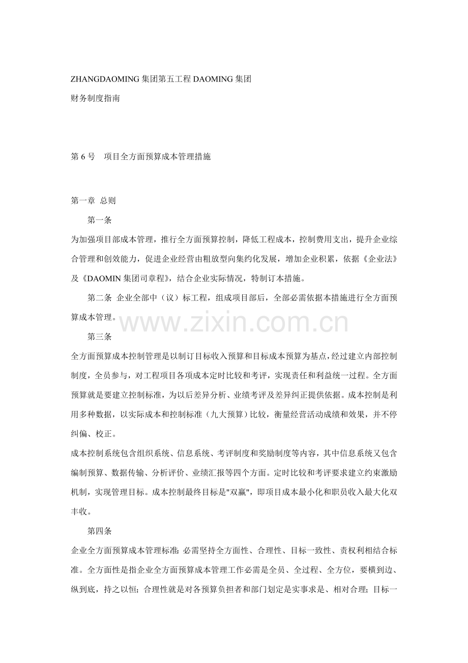 公司项目全面预算成本管理办法模板.doc_第1页