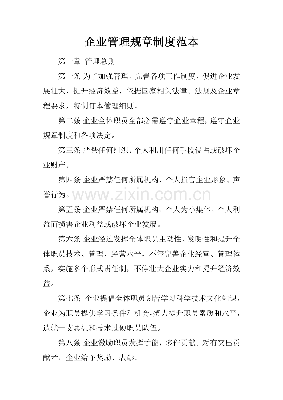 企业管理标准规章核心制度范本.docx_第1页
