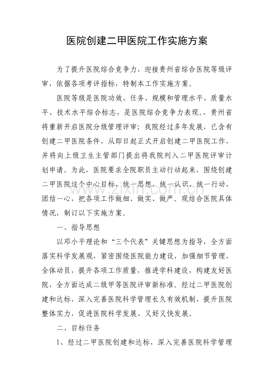 创建二甲医院工作实施专业方案.doc_第1页