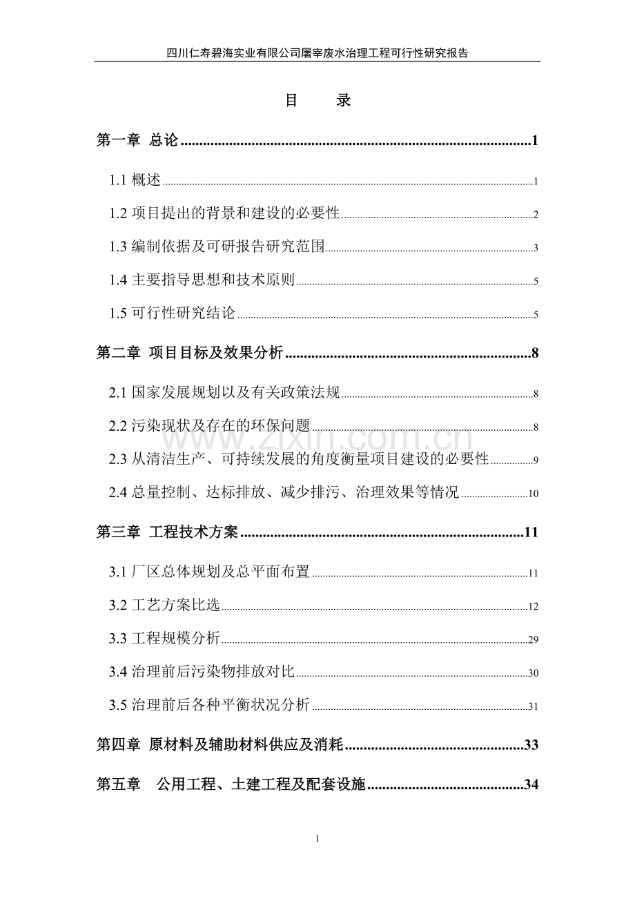 2016年四川仁寿碧海实业有限公司屠宰废水治理工程建设可研报告.doc_第1页