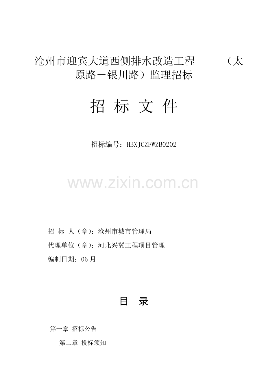 大道西侧排水改造工程监理招标文件模板.doc_第1页