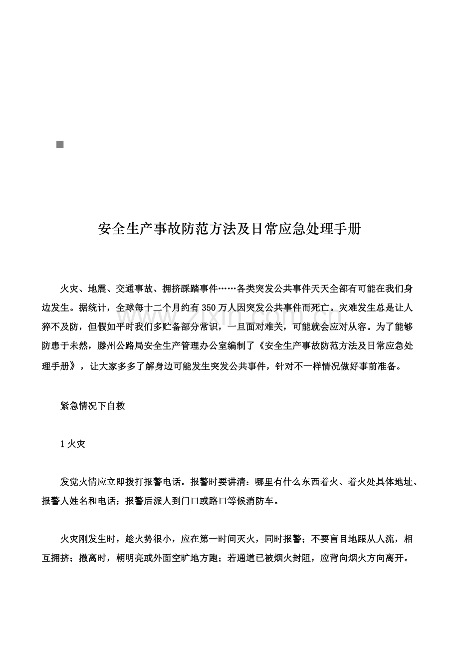 安全生产事故防范措施与日常应急处理手册模板.doc_第1页