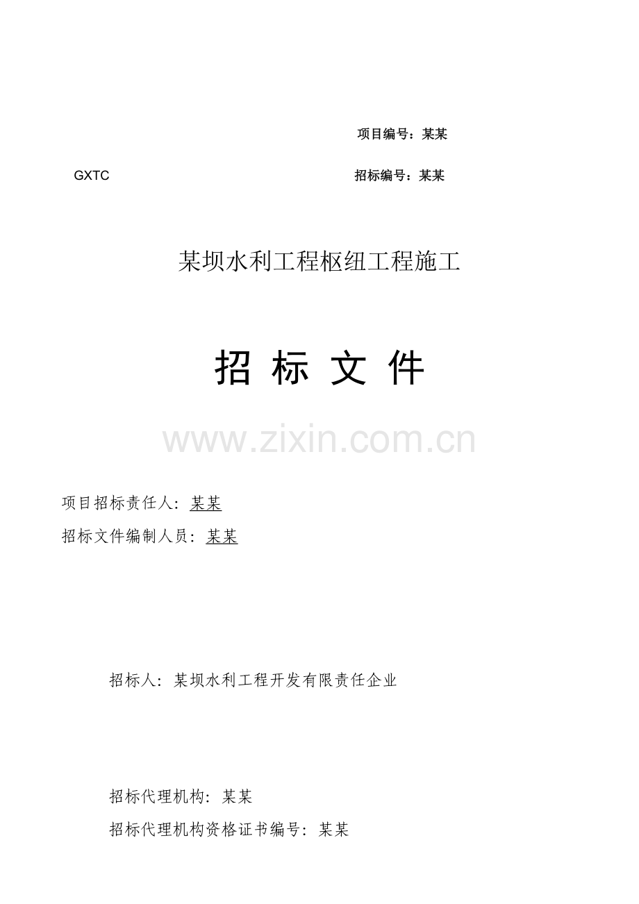 坝水利工程枢纽工程施工招标文件模板.doc_第1页