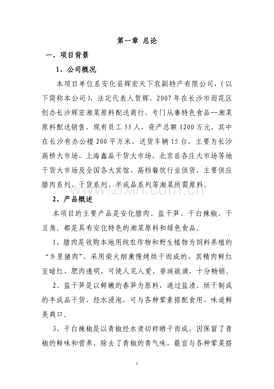 湘菜特色食品项目可行性研究报告书.doc_第1页