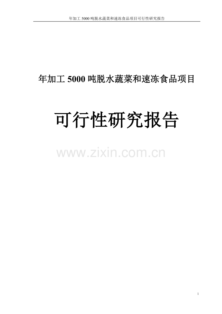 年加工5000吨脱水蔬菜及速冻食品项目可行性研究报告.doc_第1页