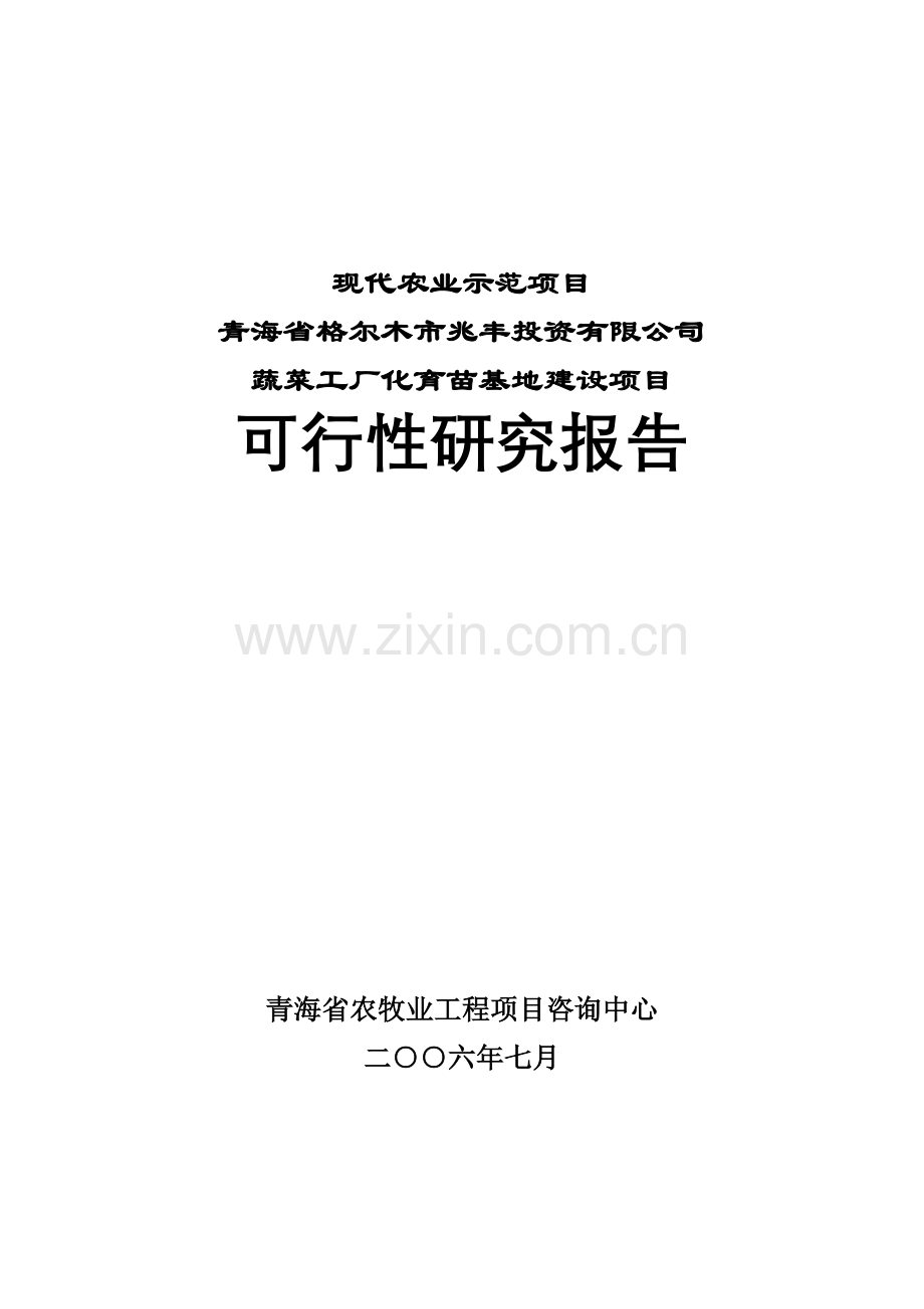格尔木市蔬菜工厂化育苗基地项目申请建设可行性分析报告书.doc_第1页