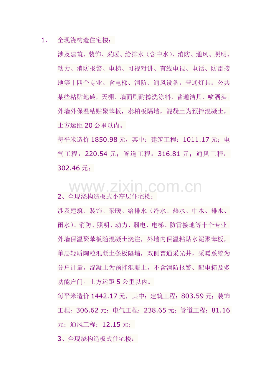 建筑工程综合项目工程造价单方指标汇总仅供参考.doc_第1页