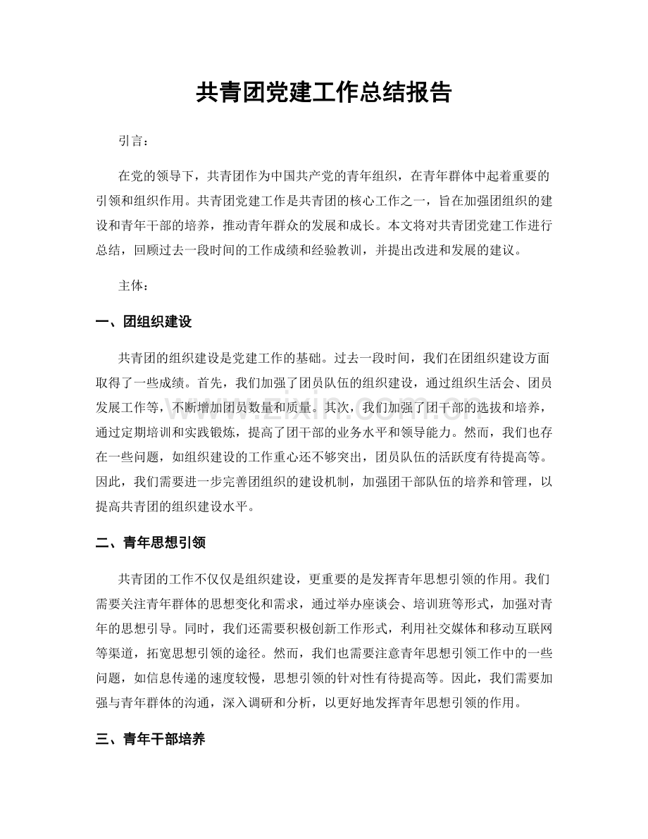 共青团党建工作总结报告.docx_第1页
