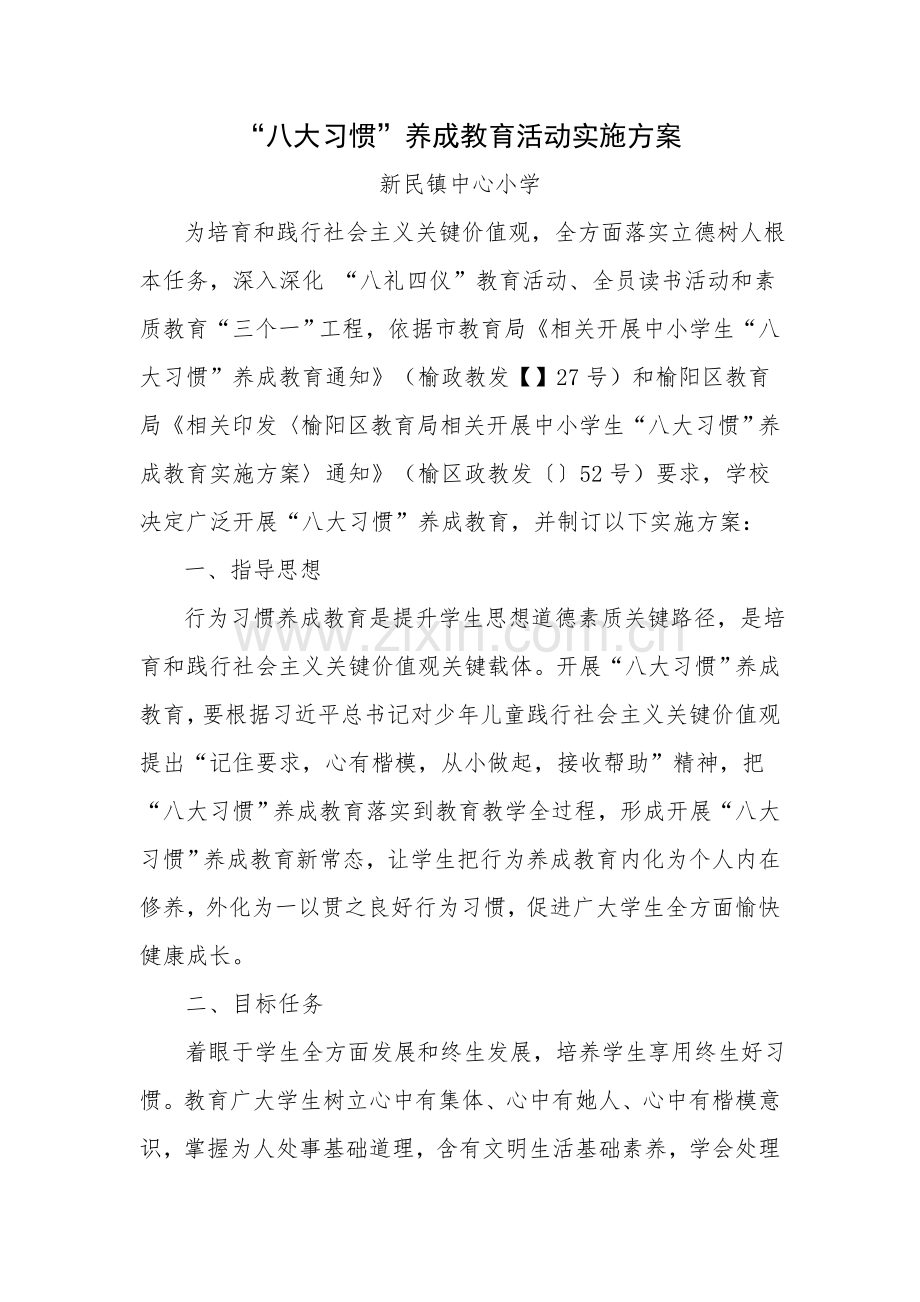 八大习惯养成教育活动专业方案和总结.docx_第1页