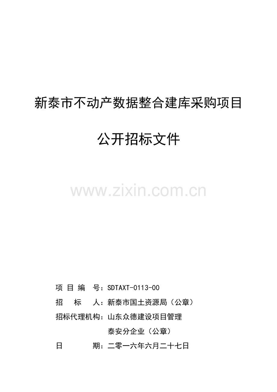 市不动产数据整合建库采购项目公开招标文件模板.doc_第1页
