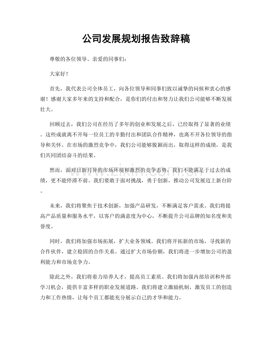 公司发展规划报告致辞稿.docx_第1页
