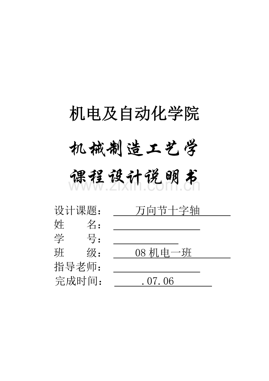 万向节十字轴机械加工基本工艺说明指导书.doc_第1页