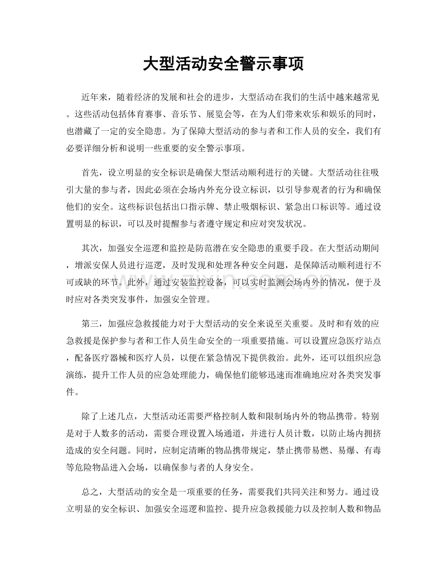 大型活动安全警示事项.docx_第1页