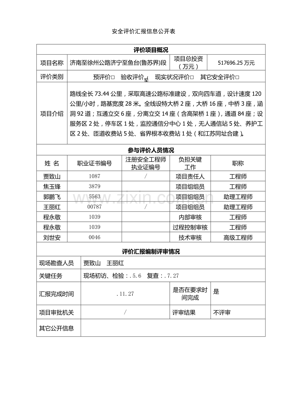 安全评价分析报告信息公开表.doc_第1页
