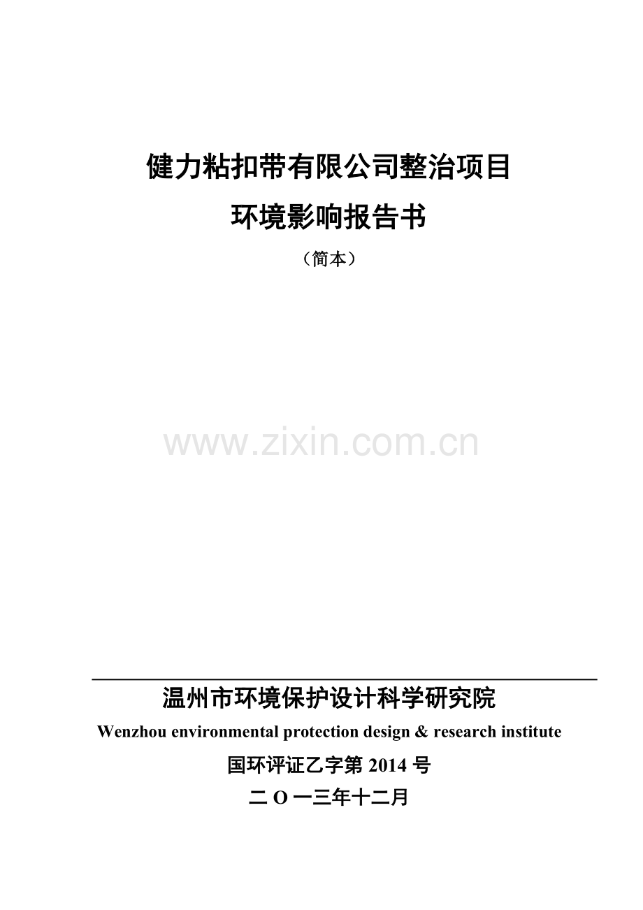 健力粘扣带有限公司整治提升项目立项环境评估报告.doc_第1页
