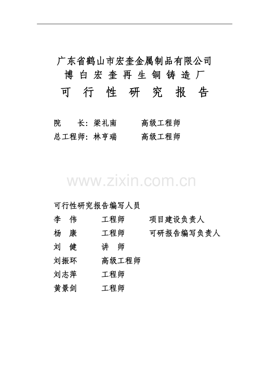 建设博白宏奎再生铜铸造厂项目可行性研究报告.doc_第1页
