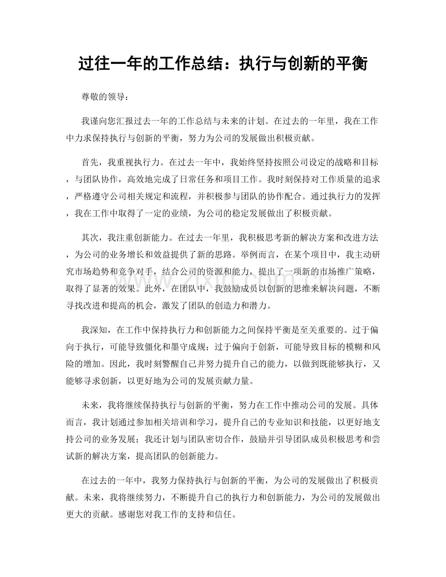 过往一年的工作总结：执行与创新的平衡.docx_第1页