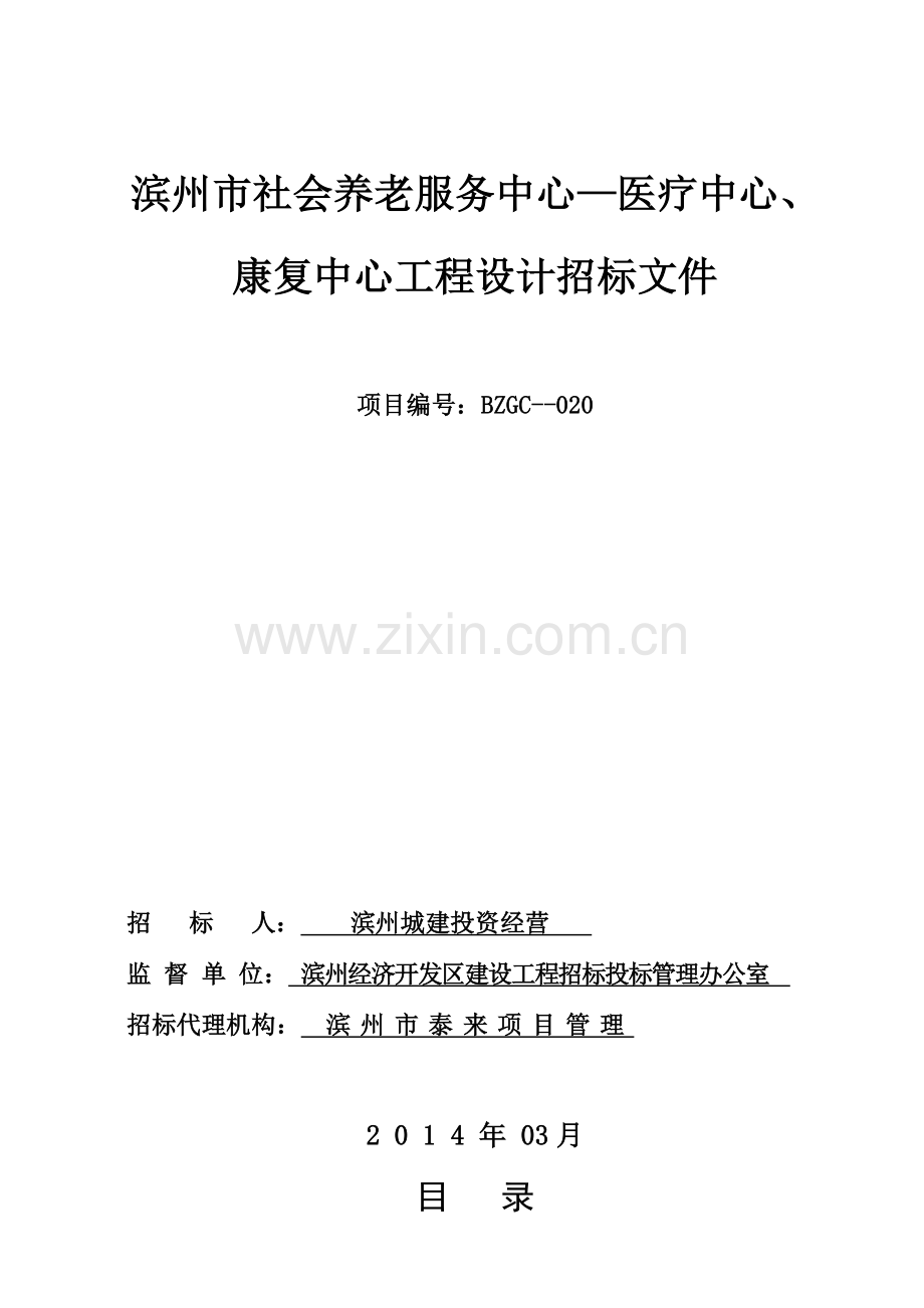 医疗中心康复中心工程设计招标文件模板.doc_第1页