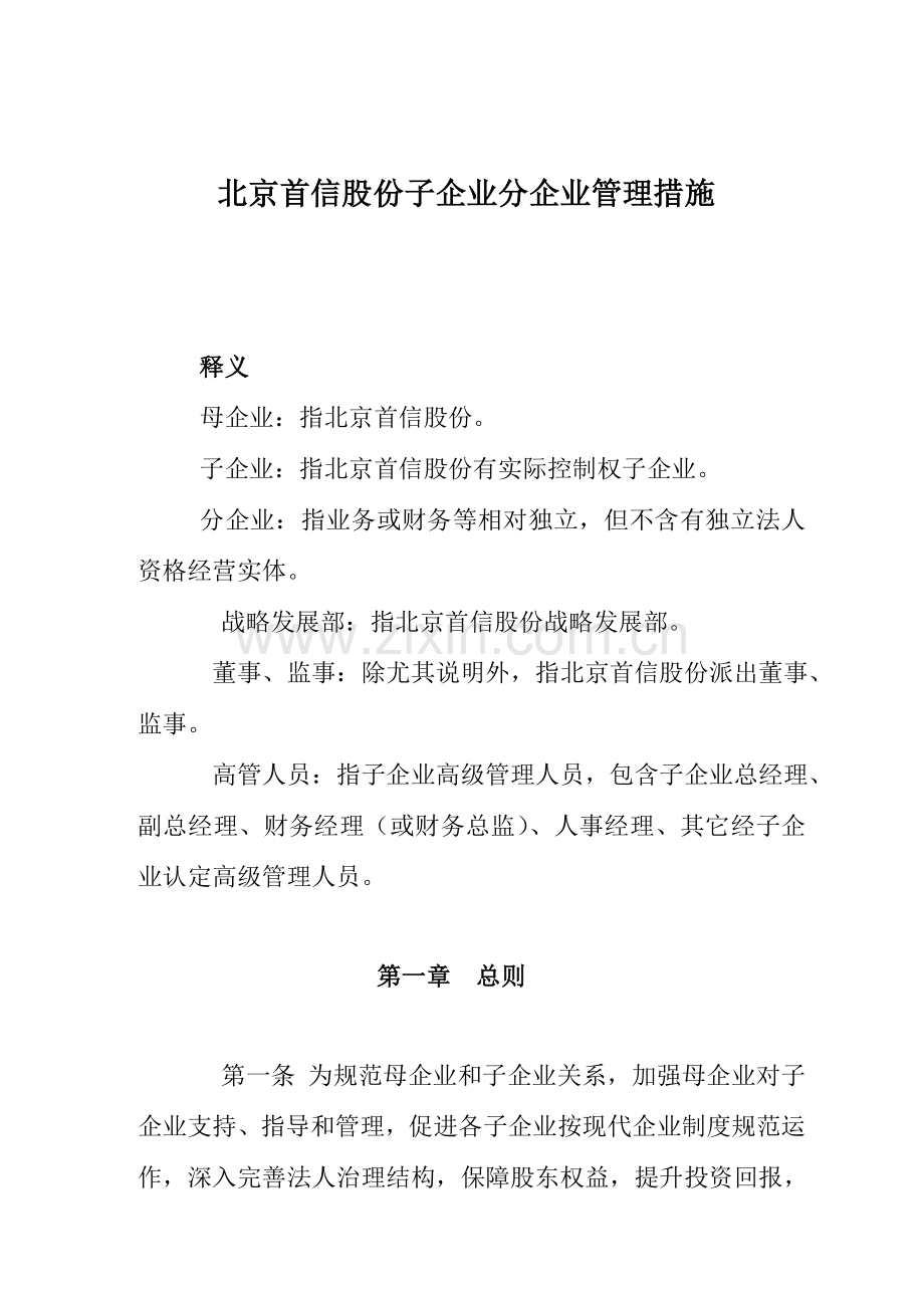 北京公司下属公司管理办法模板.doc_第1页