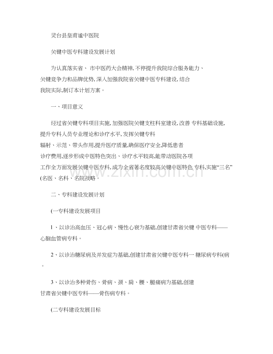 中医院重点中医专科建设发展规划方案精.doc_第1页