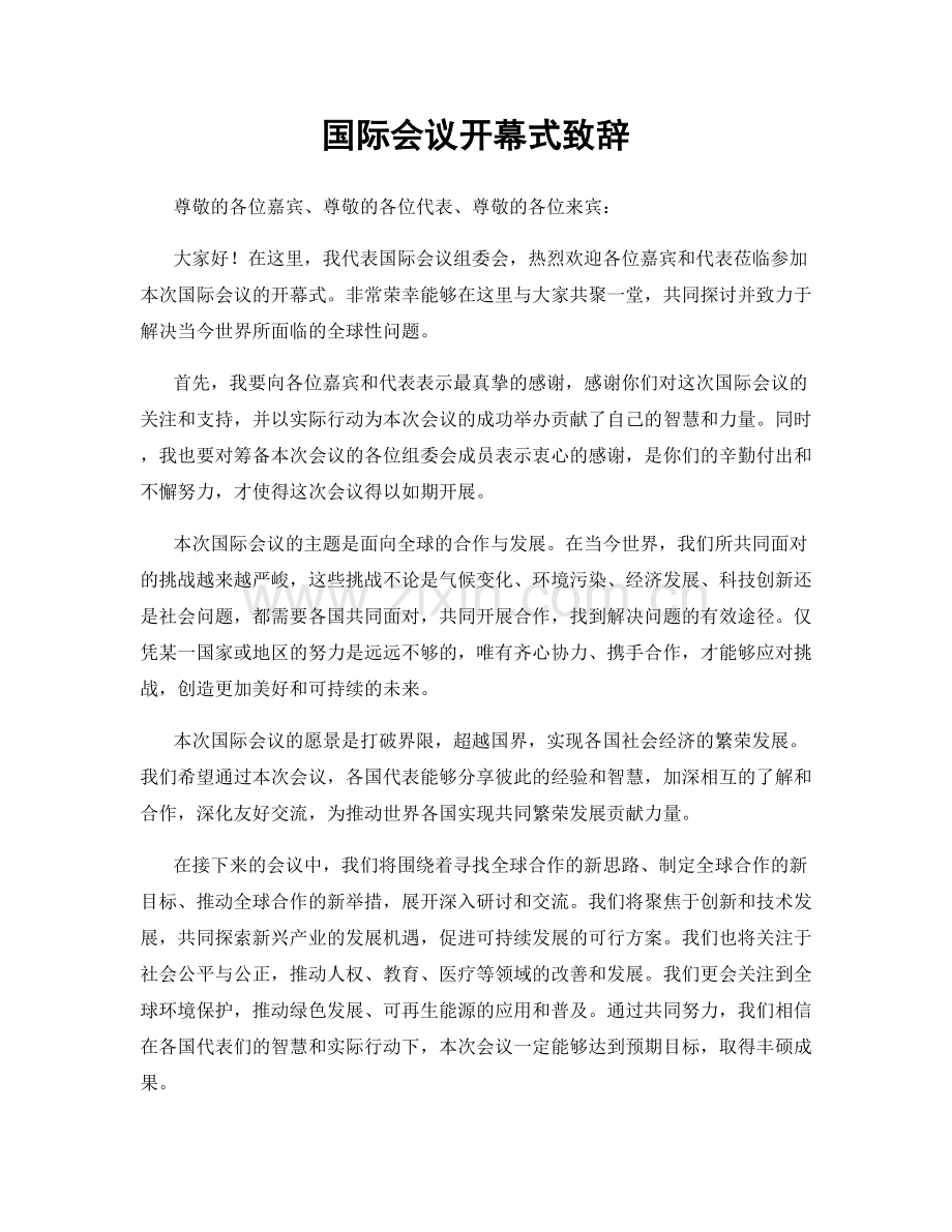 国际会议开幕式致辞.docx_第1页