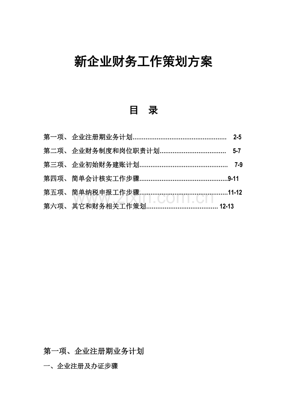 关于新公司财务工作策划方案模板.doc_第1页