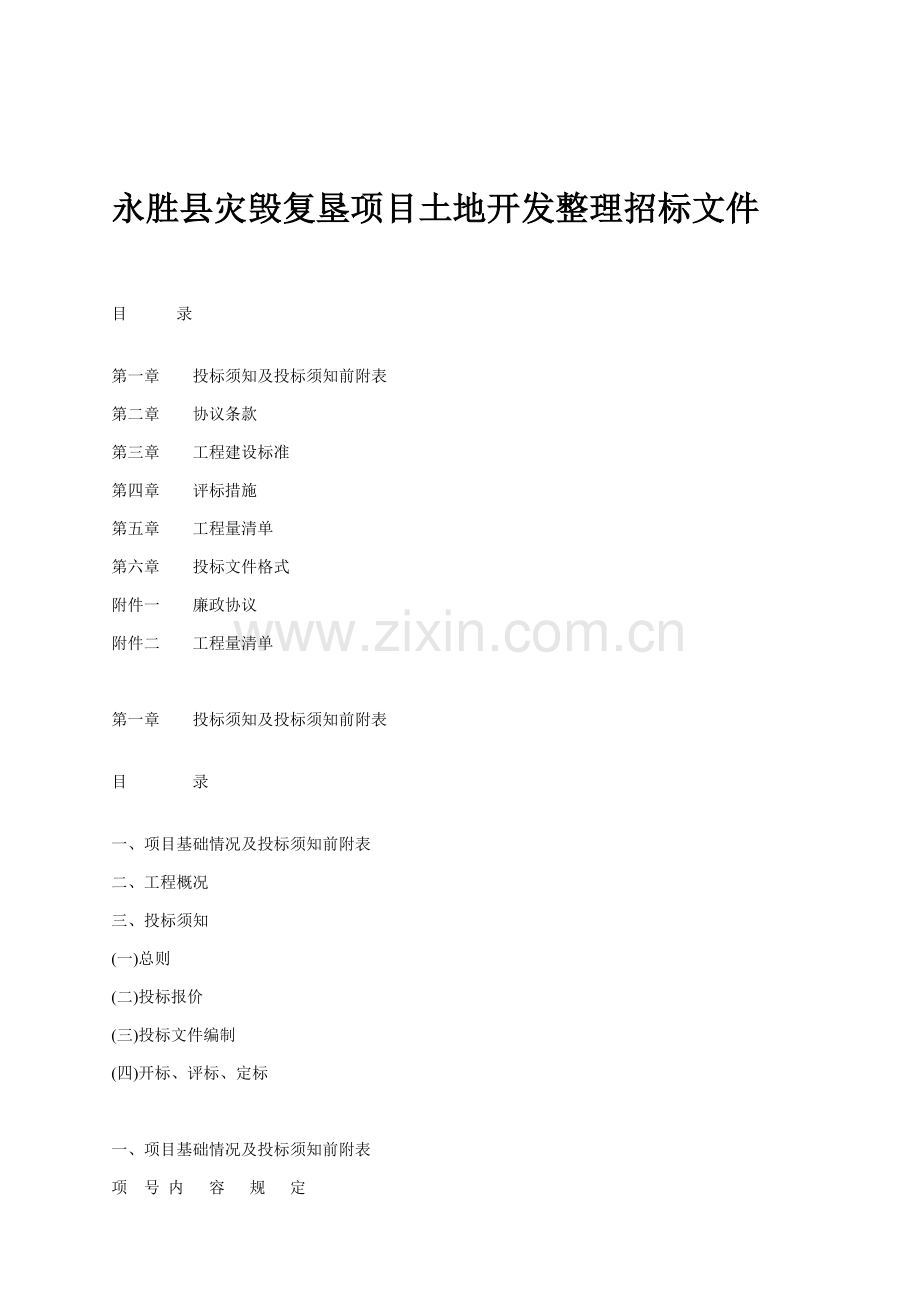 工程项目土地开发整理招标文件模板.doc_第1页