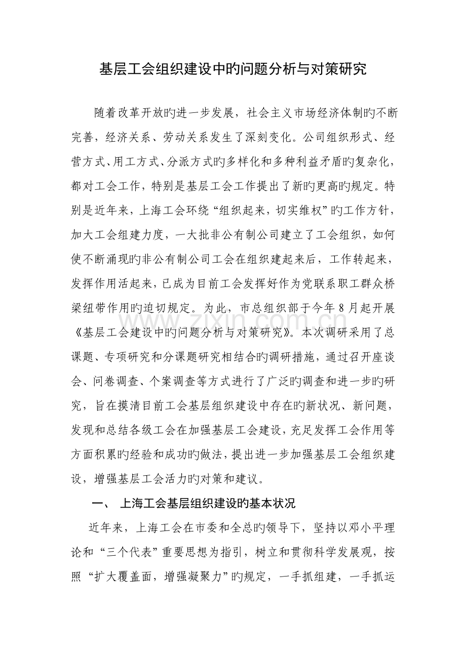 基层工会组织建设中的问题分析与对策专题研究模板.docx_第1页