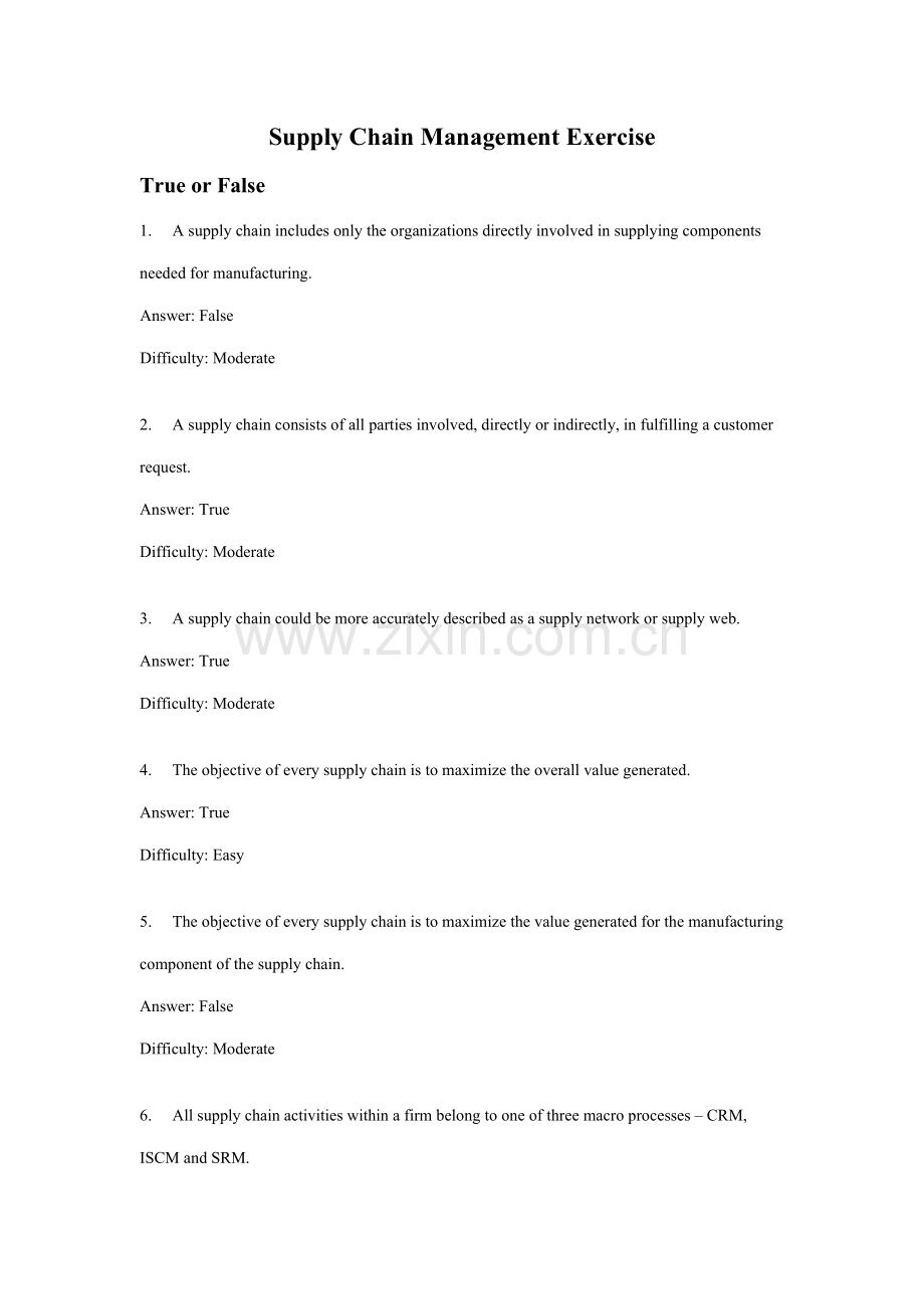 SCM供应链综合管理练习(英文版).docx_第1页