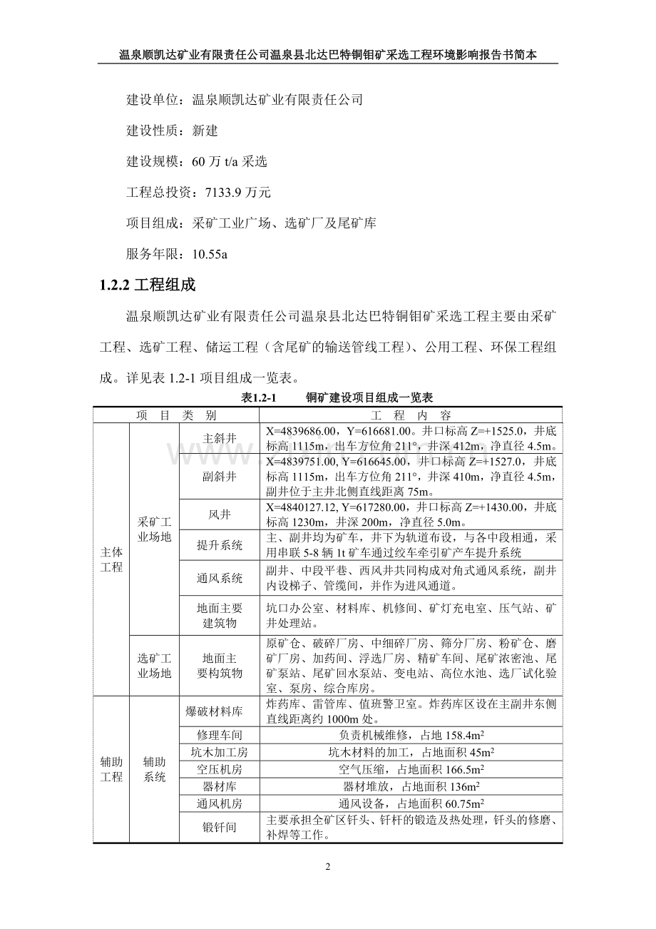 温泉顺凯达矿业有限责任公司温泉县北达巴特铜钼矿采选工程建设环境评估报告书.doc_第2页