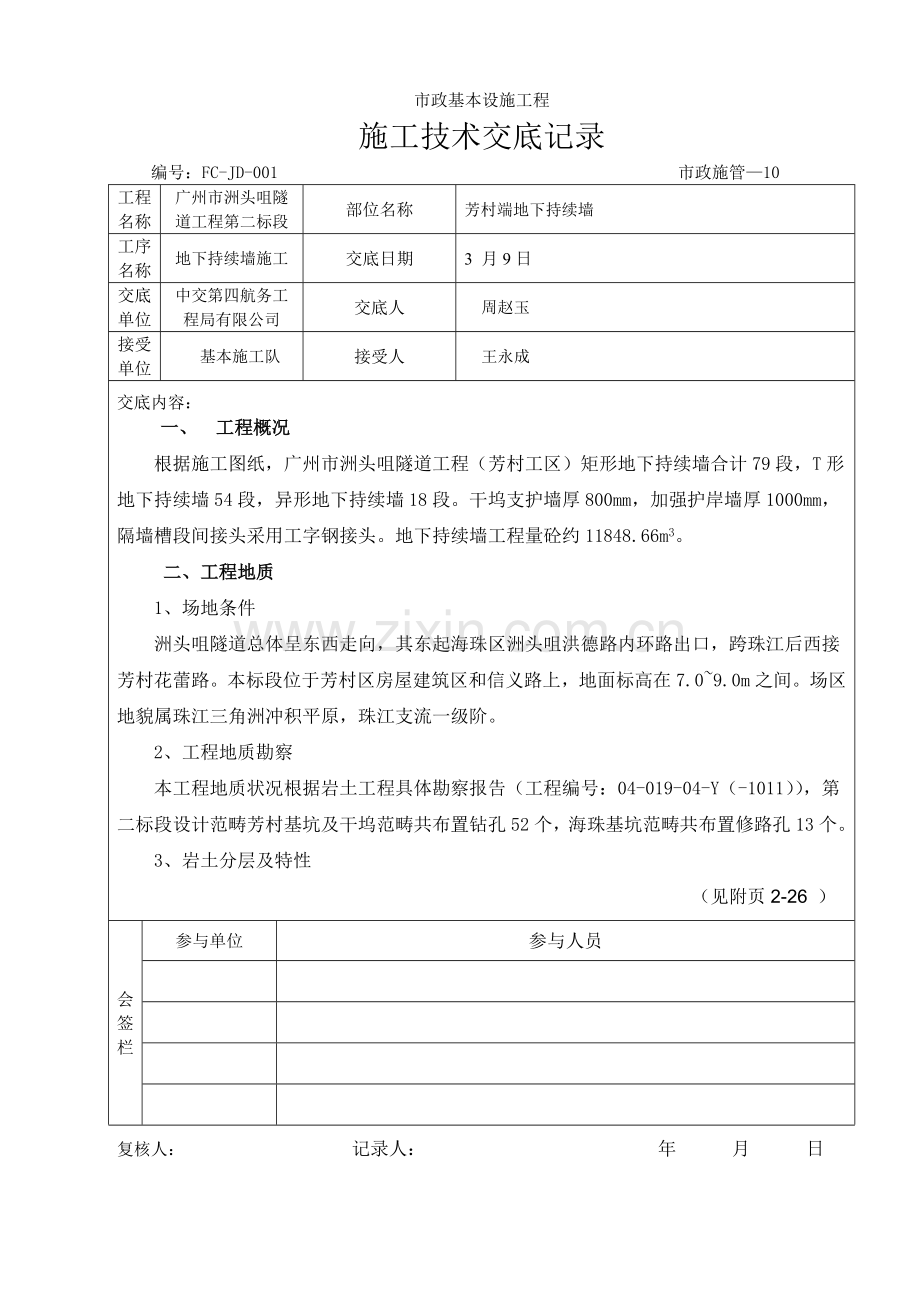 地下连续墙重点技术交底.docx_第1页