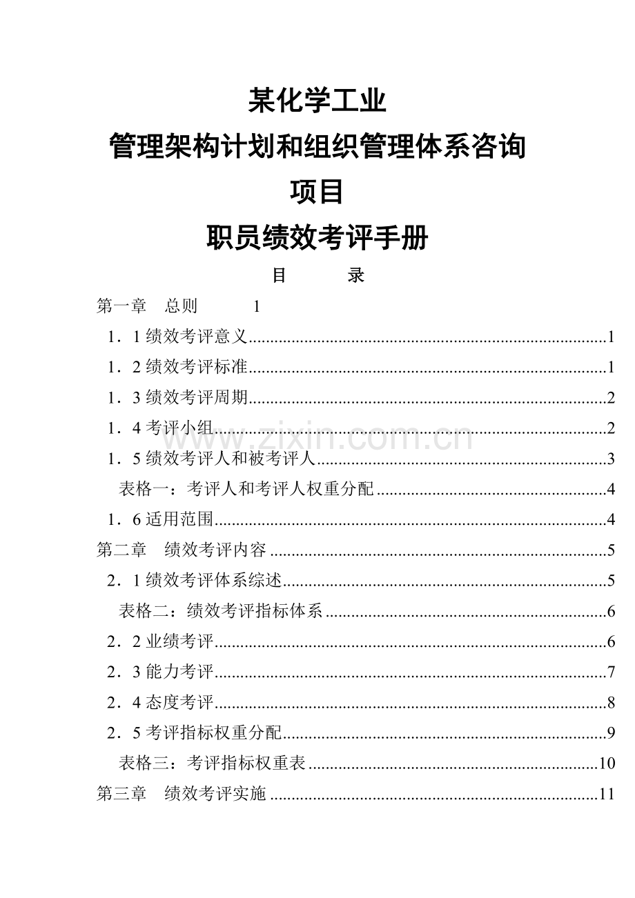 化学工业有限公司员工绩效考核手册模板.doc_第1页