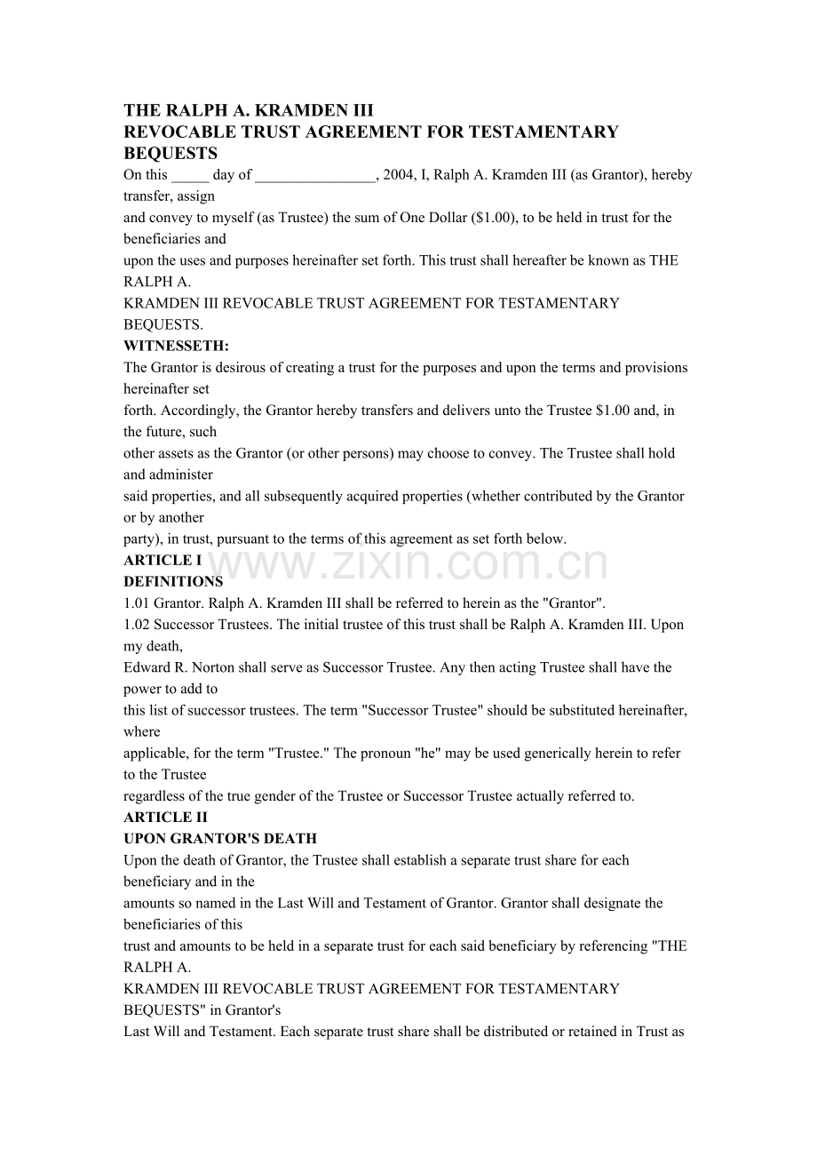 信托协议英文样本-Sample-Trust-Agreement.doc_第1页