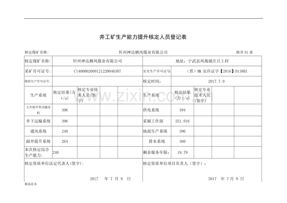 煤矿生产能力核定表.doc_第2页