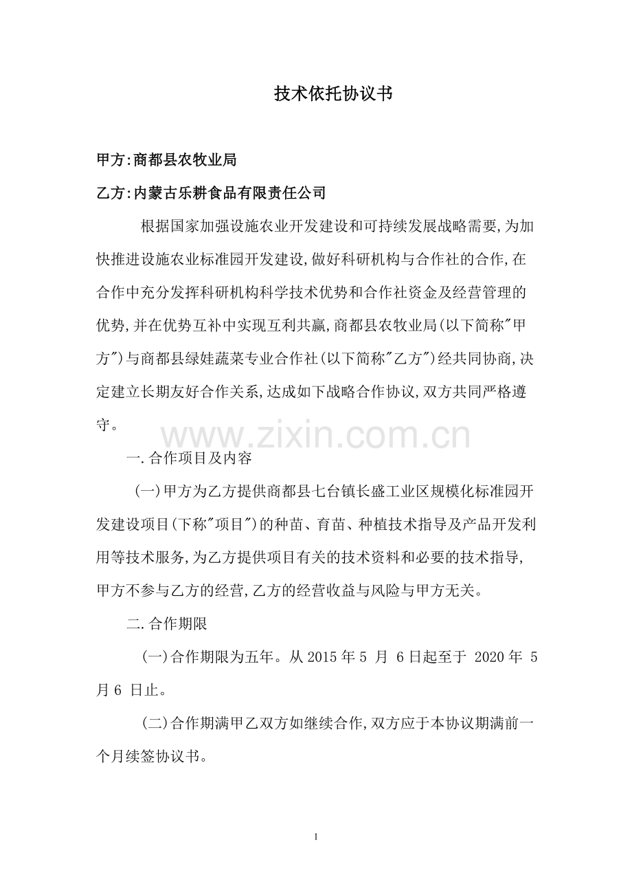 技术依托协议书.doc_第1页