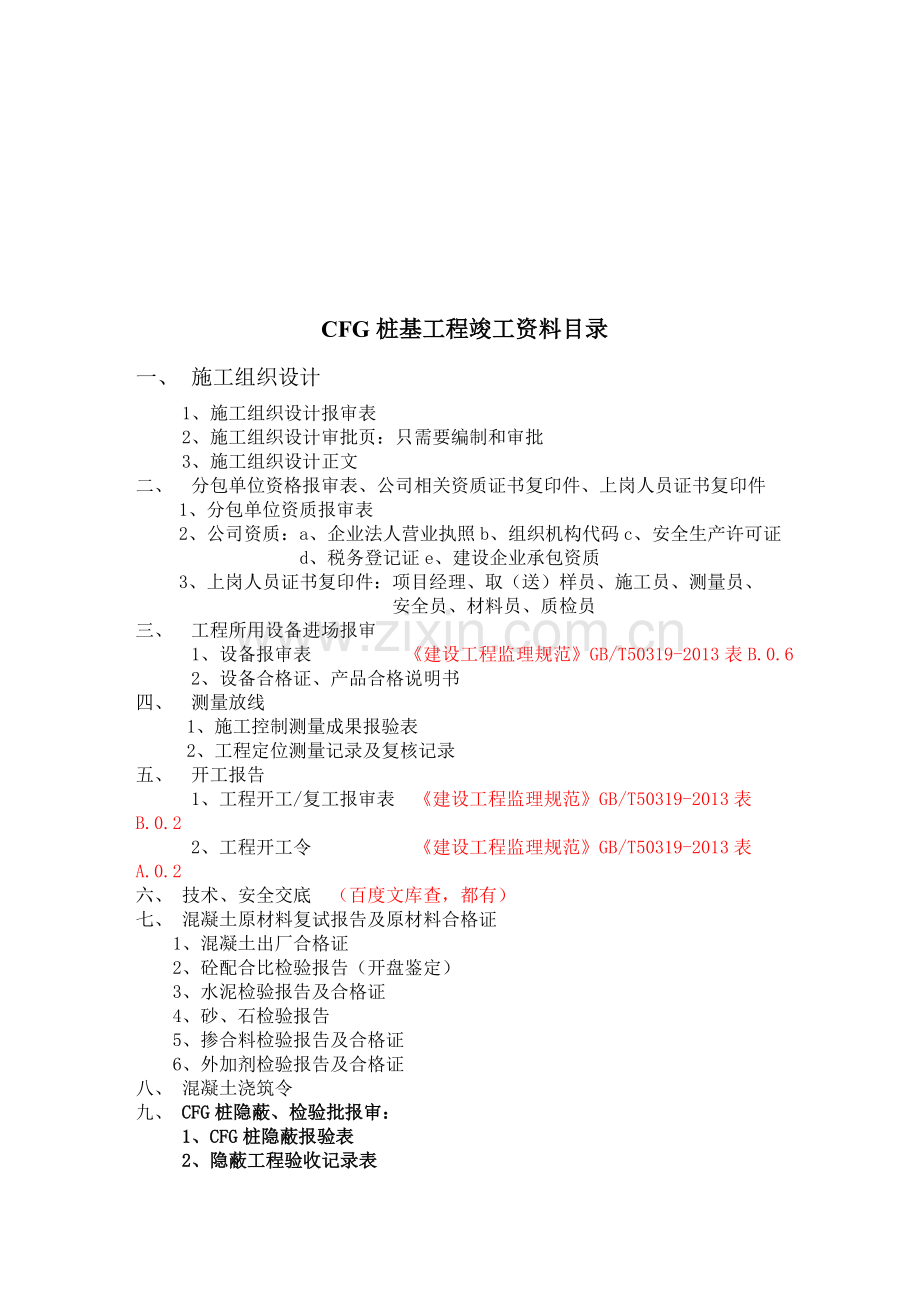 CFG桩基工程竣工资料目录.doc_第1页