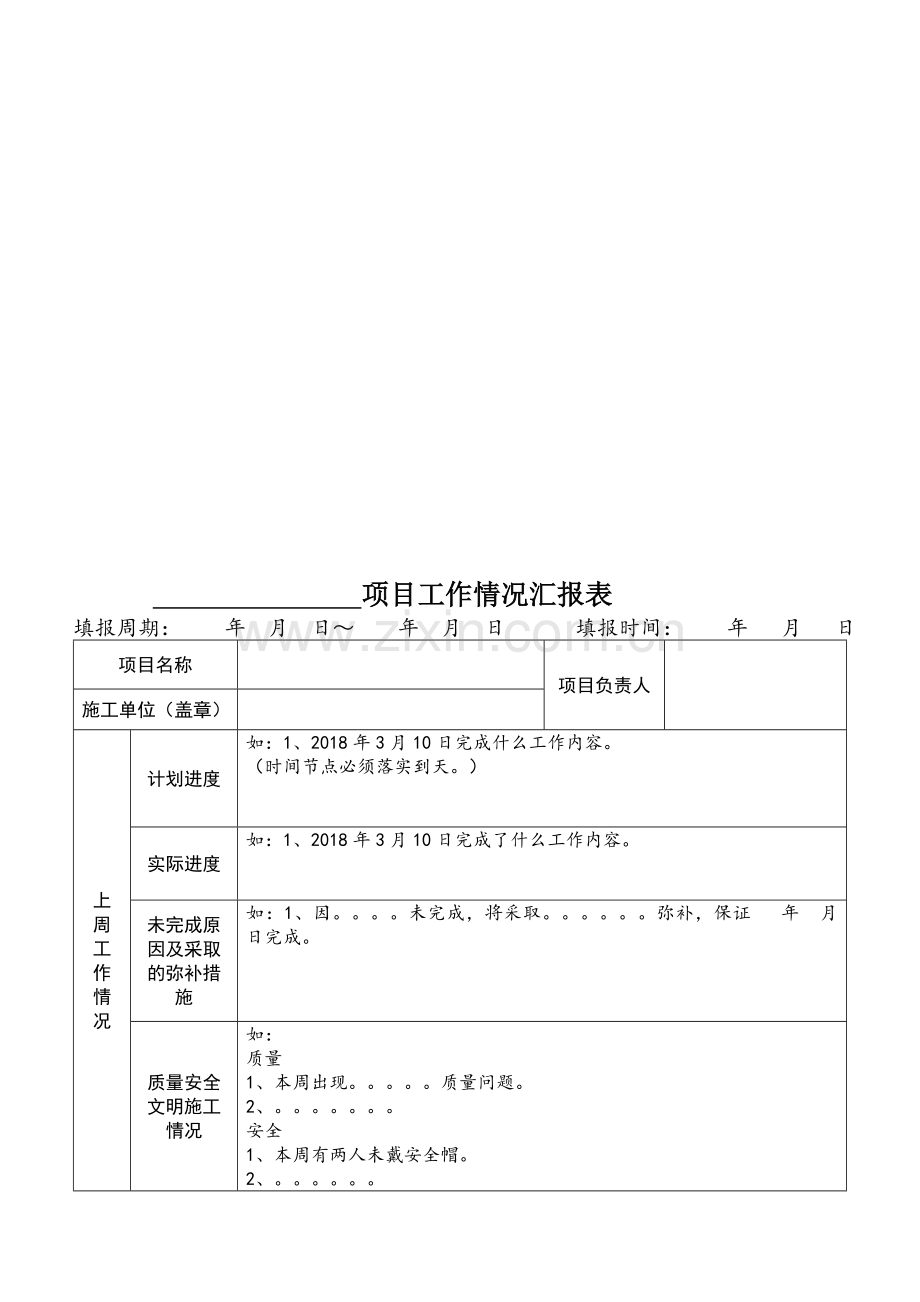 项目施工进度情况汇报表.doc_第1页