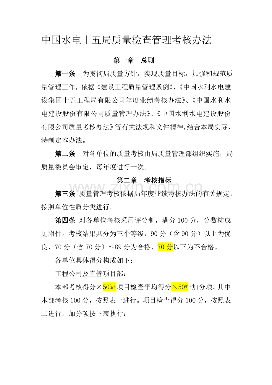 中国水电十五局质量检查管理考核办法(2014.11)..doc_第1页