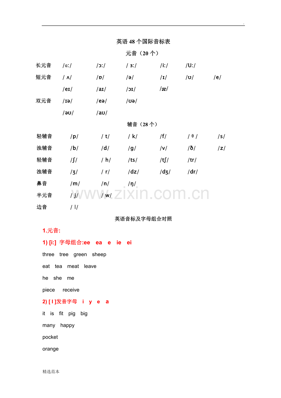 48个英语国际音标表.doc_第1页