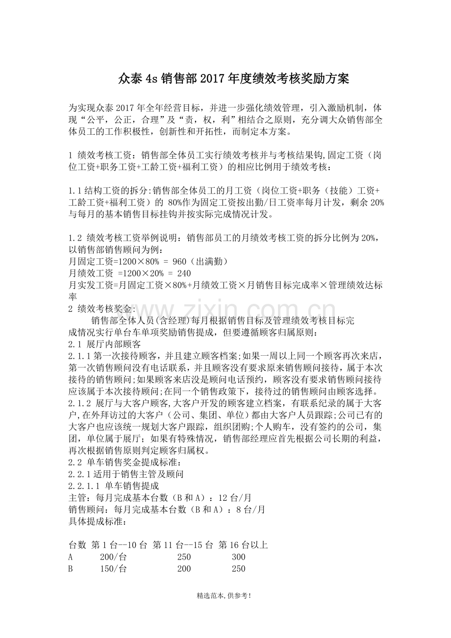 某品牌4s店销售部绩效考核方案.doc_第1页