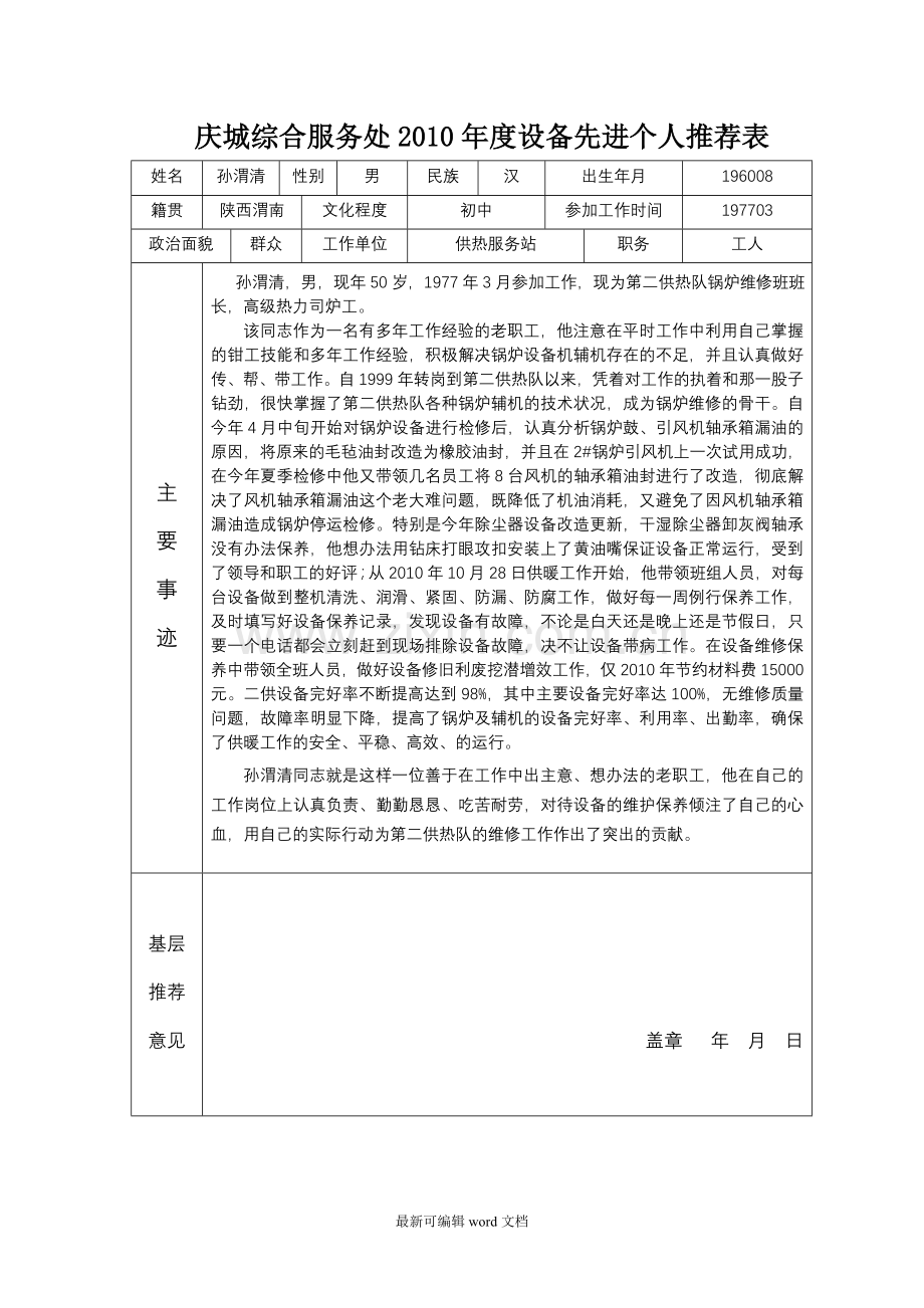 设备管理先进个人材料.doc_第1页
