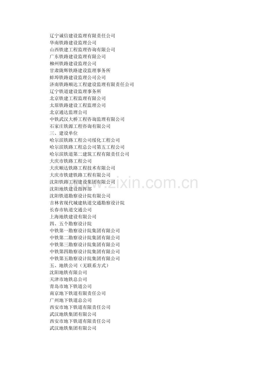 轨道交通施工监理建设单位部分名录总结.doc_第2页