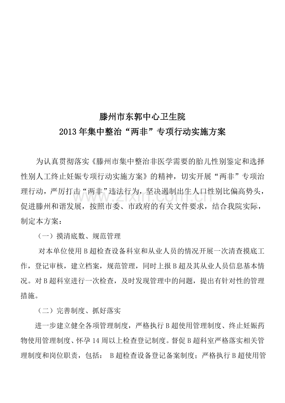 东郭中心卫生院2013打击“两非”专项行动实施方案doc.doc_第1页