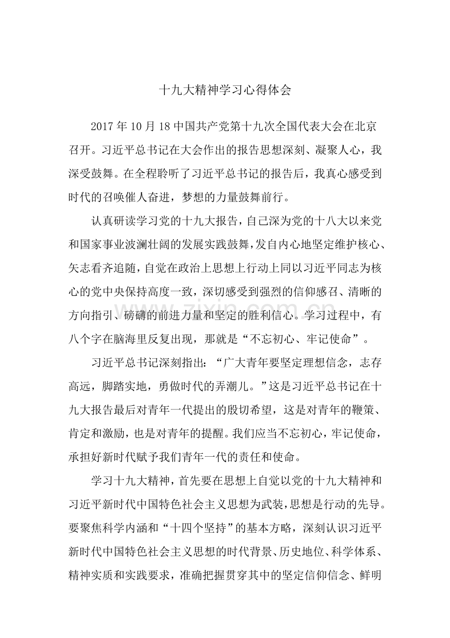 十九大精神学习心得体会.docx_第1页