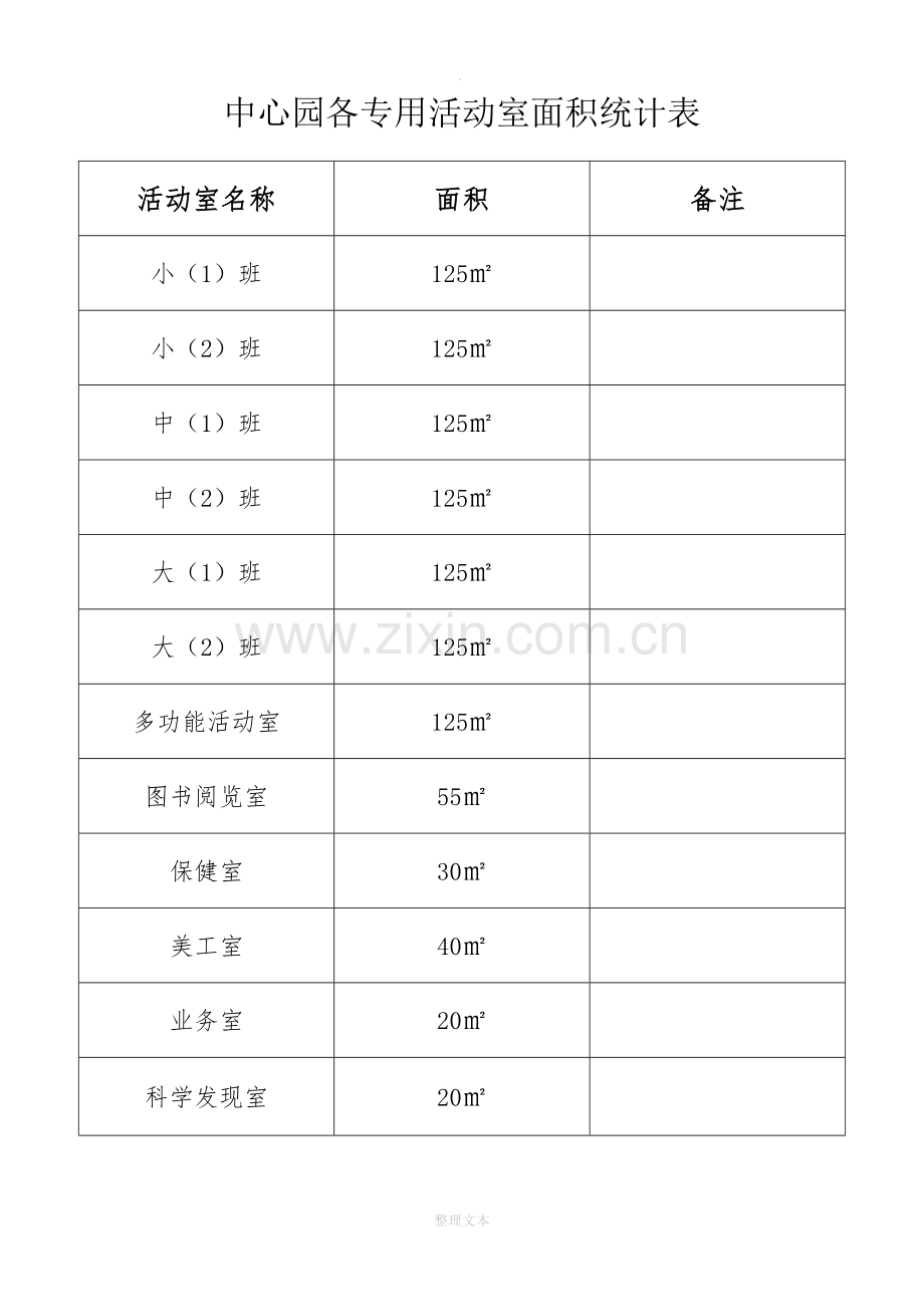 幼儿园专用活动室面积统计表.doc_第1页
