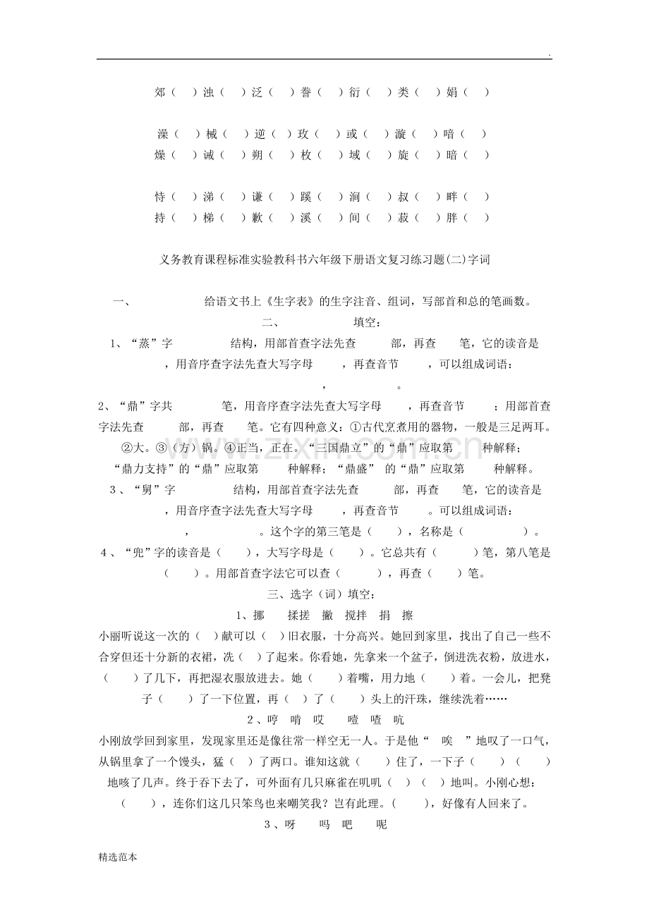 义务教育课程标准实验教科书六年级下册语文复习练习题.doc_第2页