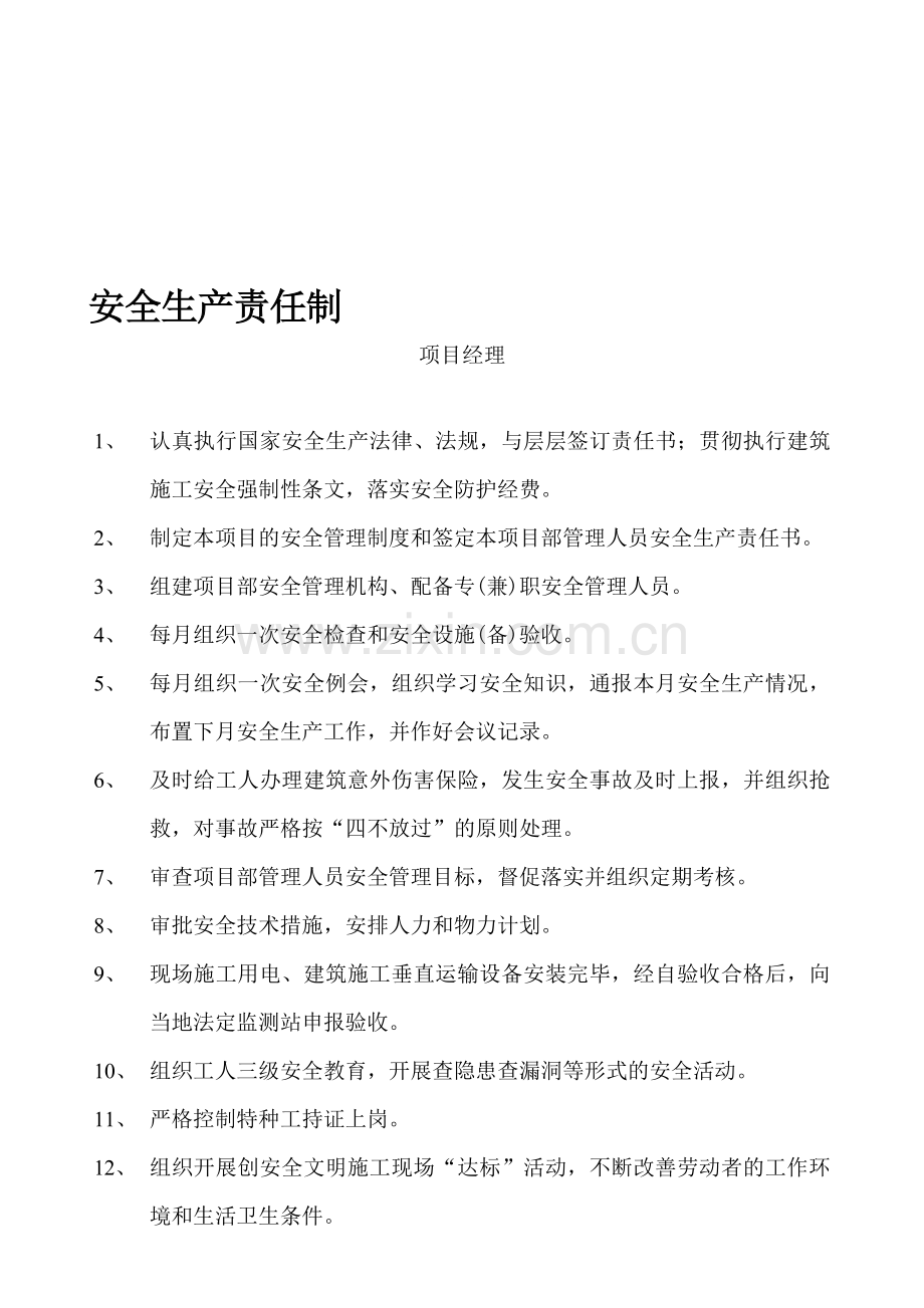 施工管理人员安全生产责任制-项目经理.doc_第1页